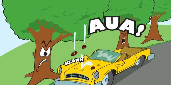 Dellenteam – ein Auto fährt unter einem Kastanienbaum, Kastanien fallen runter und verursachen Dellen