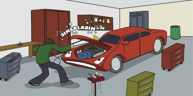 Dellenteam: Gezeichnete Abbildung einer Reparatur als Illustration zum Text über Kosten für Hagelschadenreparatur